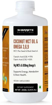 SHARRETS Coconut MCT oil with Omega 3 6 & 9- 500ml
