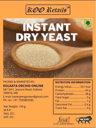 KOO Retails Instant Active Dry Yeast, 150gm for Baking Pizza, Bread, Cake, Donuts Yeast Powder