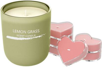 MINISO Inkjet Series-Scented Candle 6 pack(Heart,Pink)+Inkjet Series-Scented Candle(Lemon Grass,Green) Candle