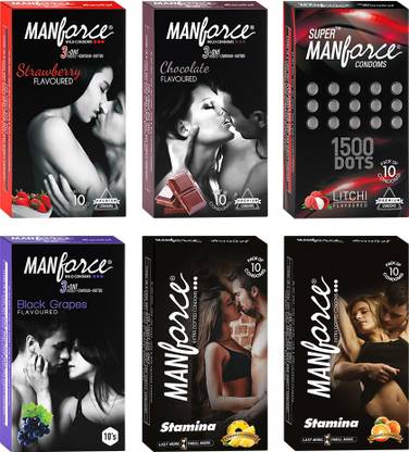MANFORCE Condoms Combo Pack, Flavours- 10 Pieces (Pack Of 6) Condom