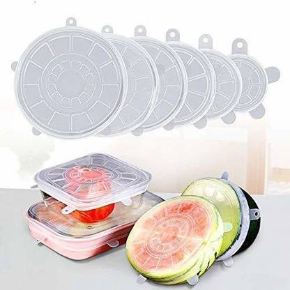 MOBONE Top On silicone Stretchy Lids keep food fresh 7.3 inch, 6.3 inch, 5.5 inch, 4.3 inch, 3.5 inch, 2.6 inch Lid Set, Pack of 6