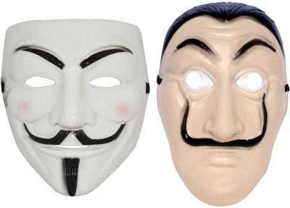 yubirth White Vendetta & Money Heist Character Party Mask (Multicolor, Pack of 2) Party Mask