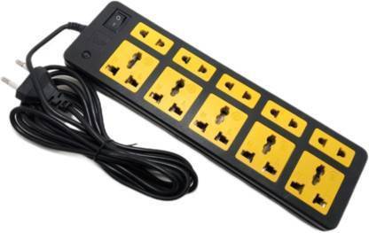 Morvi ELECTRIC BOARD EXTENSION CORD POWER STRIP SURGE PROTECTOR MULTI PLUG 10 sockets with 1m wire 10 Socket Extension Boards (Black, Yellow) 10  Socket Extension Boards