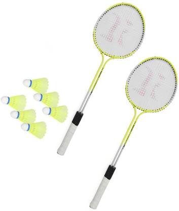 ZXX XTREME Badminton racket set of 2 Shuttle cocks pack of 6 Badminton Set Yellow, Black Strung Badminton Racquet
