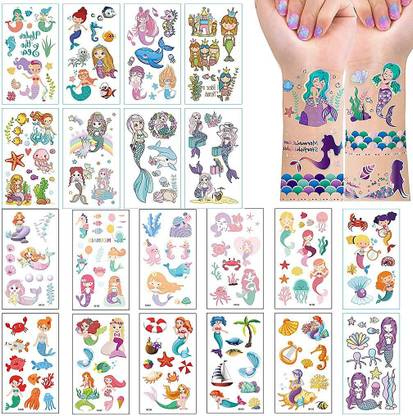 HASTHIP Mermaid Temporary Tattoos Waterproof Sweet Tattoo Stickers Theme,  Scrapbook Kit