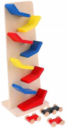 JANMESH ENTERPRISES Toddler Wooden Race Track Car Ramp Toys for 1 2 Year Old Baby Race Tracks Party & Fun Board Game