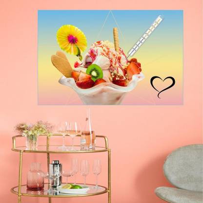 AK GRAPHICS 75 cm Ice cream sunday Waterproof Kitchen wallpaper/poster (pvc vinyl multicolor decorative sticker size:-75x49cm) Self Adhesive Sticker