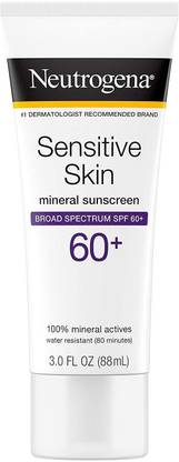 NEUTROGENA Sunscreen - SPF 50 Sensitive Skin Mineral Sunscreen Broad Spectrum SPF 60+ 3.0 FL OZ