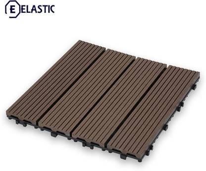Elastic Wood and Plastic WPC DIY Decking Tile, Interlocking Wood Plastic Composite Panels for Balcony - Brown Matt Modern