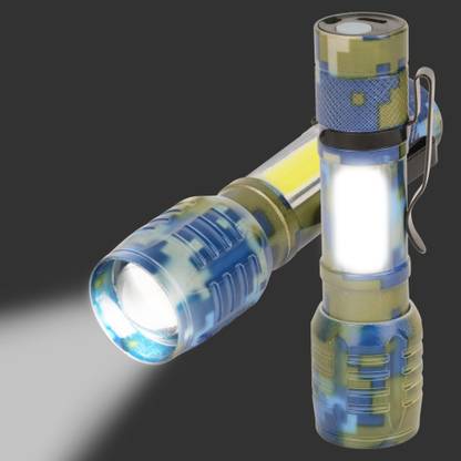 Care 4 ALUMINUM ALLOY BODY MILIRTY BLUE USB RECHARGEABLE FLASHLIGHT TORCH WITH ZOOM OPTION AND SIDE COB Torch