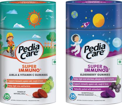 PediaCare Super Immuno Amla-Vitamin C & Elderberry Gummies, Yummy Gummy Combo, 50s