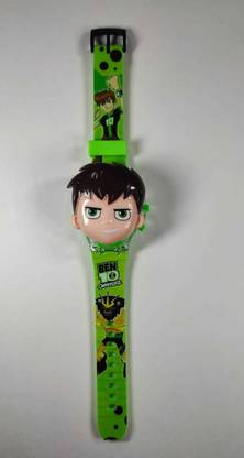 MindsArt Ben 10 Action Figure Face Based Omnitrix Wrist Watch with Light (Multicolor LED rotating pattern Light) And Music For Kids (Green)