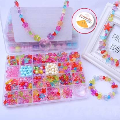 SYGA Beads for Kids Crafts Children's Jewelry Making Kit DIY Bracelets Necklace Hairband and Rings Craft Kits Birthday for 4, 5, 6, 7-Year-Old Little Girls-Multicolor(QL-00016)
