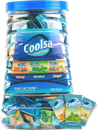 SWEET KING COOLSA MINT CANDY MIX PACK OF HONEY, MENTHOL AND GINGER FAST ACTION COOLSA COUGH DROPS HELPFUL IN RELIEF FROM COUGH & COLD 200 DROPS IN ONE EASY TO STORE JAR MINT Mint