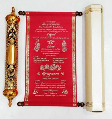 Shri ji cards Golden Unique Scroll Wedding Cards For Marriage Invitation Invitation Card
