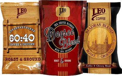 Leo Coffee Chicory Blend Combo 200 gms X 3 (Madras Blend, Breakfast Blend, Degree Blend) Filter Coffee