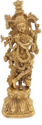 damurhu Brass Krishna Ji Idol Murli Krishna Statue Murti Brass Decorative Platter