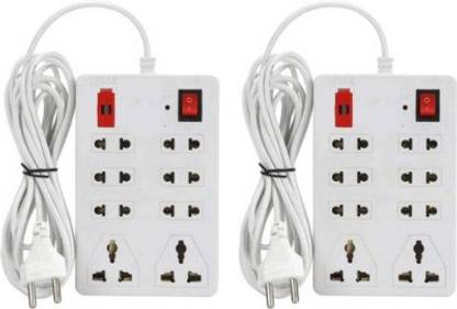 KL-TECH Combo 8+1 Extension Board Cord Power Strip with 3 meter Cable Universal Socket 6 Amp (White) Two Pin Plug