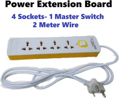 REALON Extension Board 4 Sockets- 1 Switch with Heavy Duty Junction Box and 2 meter Long Wire 10 A Three Pin Socket