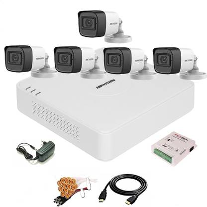 HIKVISION 8 Channal Turbo HD H.265 DVR 1Pcs,Outdoor Camera 5 MP Turbo HD AUDIO 5Pcs,Power Supply 1Pcs ,Full combo set Security Camera