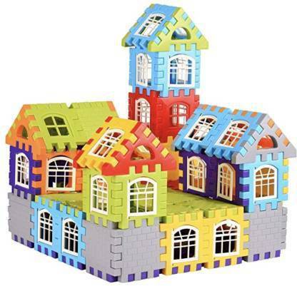 Krishna Marketing Multi Colored 88 Piece Mega Jumbo Happy Home House Building Block with Attractive Windows and Smooth Rounded Edges Blocks Game Fun (88 Pieces)