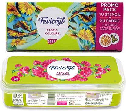 Fevicryl Sunflower Kit, Acrylic Colour and Fabric Color (10x15ml) Each