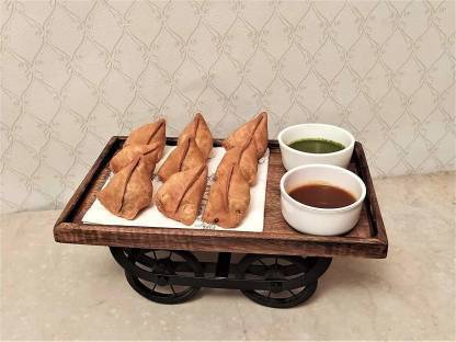 Jimkia Wooden Wheel Tray, Refreshment Serving Tray Set Rectangular Shape Moving Trolley for Serving Guest On Dinning Table (Pack of 1) Tray