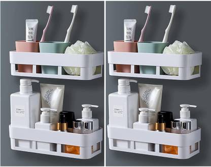MorivaHomes Multipurpose Plastic Bathroom Kitchen Office Organizer Rack Bathroom Kitchen Caddy Soap Holder(4 Bath Set) Plastic Wall Shelf (Number of Shelves - 4, White) Plastic Wall Shelf Plastic Wall Shelf