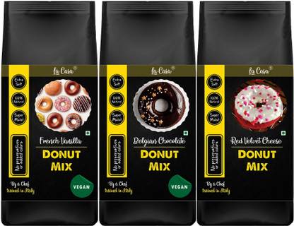 La Casa 3 Flavors Vegan Donut Mix | Vegan | Can Bake or Fry | Combo Pack of 3 | 900 g