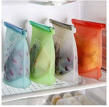 Wide Heaven Silicon Reusable Food Storage Bag | Multipurpose Food Container | Preservation Leakproof Ziplock Bag for Food (1000ml, Multicolor) Silicone Storage Pouch (Pack of 4) Silicone Storage Pouch