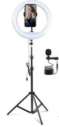 ROYAL SCOT GREY 6.9" feet (210CM) Tripod with 10 inch LED Ring Light and Collar wired Metal Microphone for all your Promotional Videos/ Youtube Shorts/ Insta Reels/ TikTok/ Likee ETC. Tripod