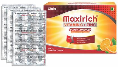 Cipla Maxirich Vitamin C + Zinc Chewable Tablets for Boosting Energy with Antioxidant