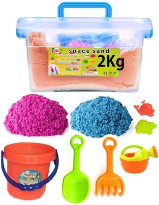 HALO NATION Kid's Active Sand 2kg Magic Sand Box with 6 Fun Shapes Mold Model & Sand Tool Sand Play Tools Beach Toys Set - Children Play Sand with Storage box and accessories