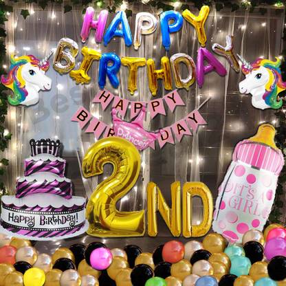 Prihit Happy Birthday Decoration Kit for Second Birthday Girl Combo - Pack of 83