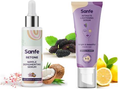 Sanfe Lemon & Mulberry Intimate Lightening Serum with Retone Nipple Depigmenting Serum for Moms