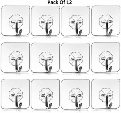 Muktbhav Self Adhesive 12 Pcs Wall Hooks Heavy Duty Hooks for Hanging 10KG (Max) Magic Stickers Hooks Seamless Transparent Adhesive Hooks for Hanging Keys Coats Hats Bags Ceiling Kitchen Accessories Door Hanger
