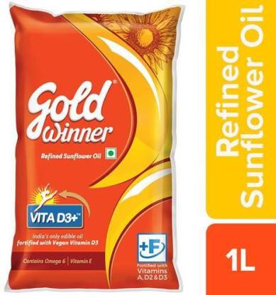 Gold Winner Refined oil, 1 Ltr Sunflower Oil Pouch Price in India ...