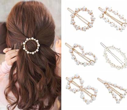 RosaStella 6 Pcs Pearl Hair Clips for Women rhinestone Crystal Letter Hair Pins for Girls Women Golden Crystal Hair Pin Hair Clip Fancy Jewellery Lock Pin Hair Accessories (Random) Hair Pin