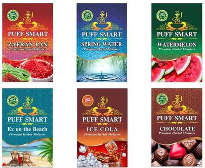 Puff Smart HOOKAH_ 6_SET FLOVERS Ex On The Beach, Spring Water, Zafran Pan, Watermelon, Ice Cola, Chocolate Hookah Flavor