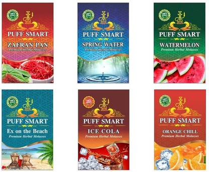 Puff Smart Premium Herbal Hookah Molasses Ex On The Beach, Spring Water, Zafran Pan, Watermelon, Ice Cola, Orange Chill Hookah Flavor