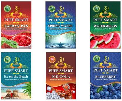 Puff Smart 6 Combo Flavors Ex On The Beach, Spring Water, Zafran Paan, Watermelon, Ice Cola, Blueberry Hookah Flavor