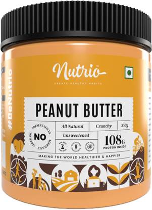 Nutrio 100% Natural Peanut Butter Unsweetened 350gm (Crunchy) || Made with 100% Roasted Peanuts | No Added Sugar | No Added Salt | No Added Oils | Zero Cholesterol | Vegan