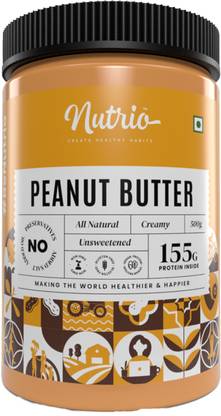 Nutrio 100% Natural Peanut Butter Creamy|500 gm|Unsweetened (pre-workout supplement|Weight gainer/Weight loss product)