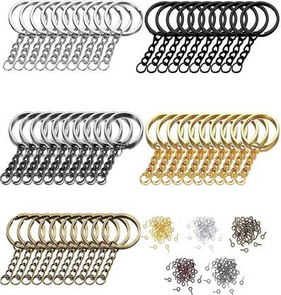 DIY Crafts Split Key Ring with Chain Set, Metal Flat Keychain Rings 1 Inch with Open Jump Rings Screw Eye Pins Bulk, for Beading Jewellery Bag Hanging Handbag Hangers Hooks Key Chain