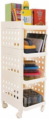 Voroly Rectangular Space Saving Vertical Kitchen Office Living Room Bedroom Storage Organizer Racks and Shelves Polypropylene Wall Shelf (Number of Shelves - 3, White Polypropylene Kitchen Trolley