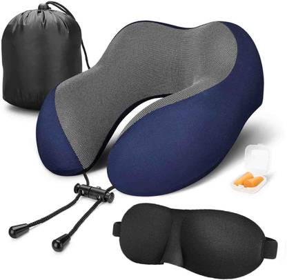 Pramoksha Mall Best Memory Foam Travel Neck Pillow Eye Mask, Noise Isolating Ear Plugs Portable Combo Neck Pillow & Eye Shade