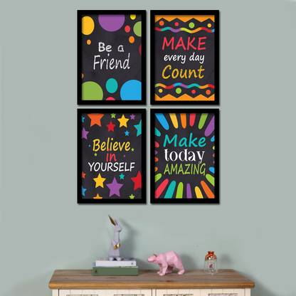 Motivation Framed Posters Set of 4 A3 Size, Believe in Yourself Quotes Art Print For Home Decoration 3D Poster