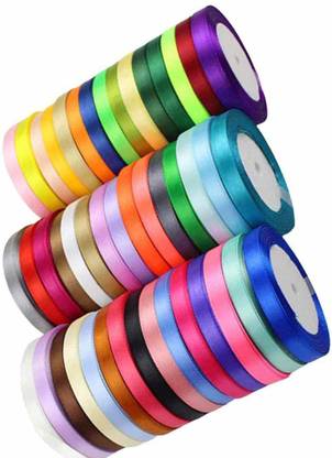 DIY Crafts Ribbon 3/8 Inches Face Solid Satin Ribbon Roll,10mm 3/8" inch 50 Yards Multicolor Satin Ribbon