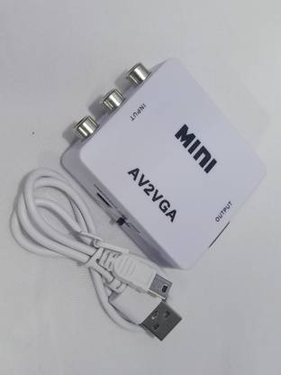 TERABYTE AV to VGA Converter, Setup Box connect to VGA LED Monitors, Mini AV RCA to VGA Video with Audio to PC HDTV Converter Box Audio Video to VGA Converter Media Streaming Device