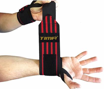 TIMA Washable Elasticized Polyester Wrist Support (Red Line, 18-inch) - Pack of 2 Wrist Support